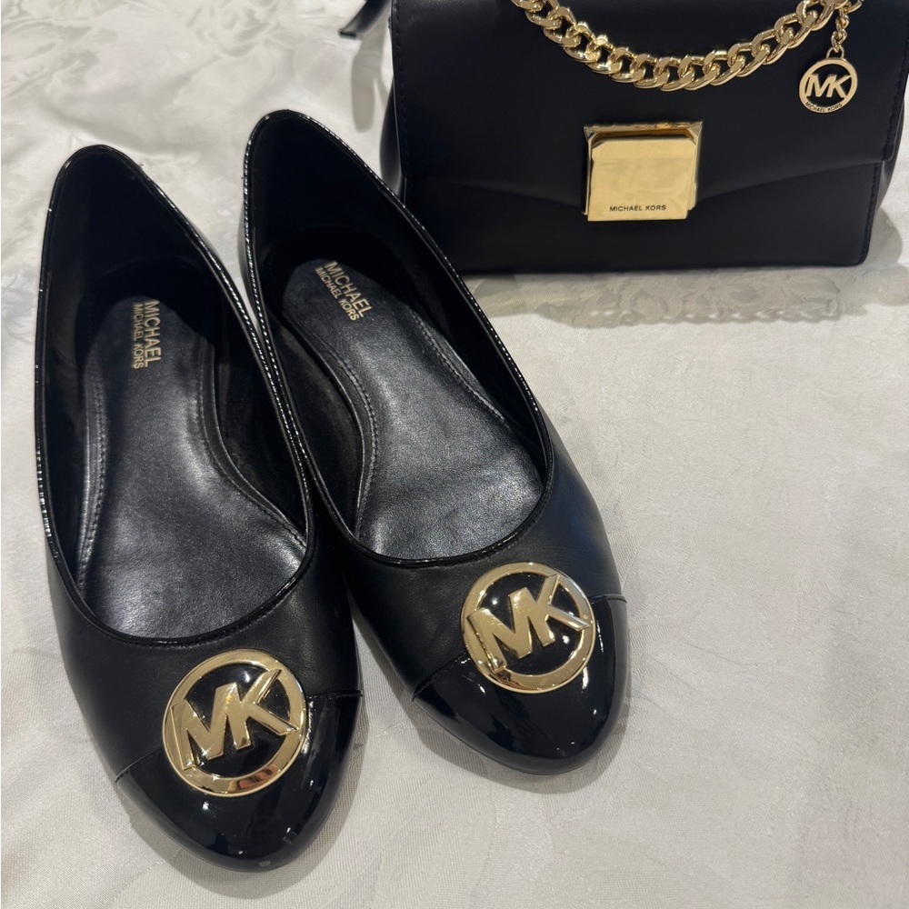 Michael Kors Black Flats with Gold Logo